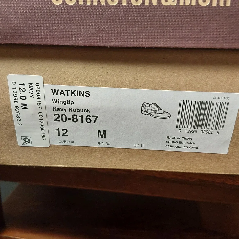 Johnston & Murphy Watkins Navy Nubuck Wingtip Oxford Shoes 20-8167 Mens 12 M